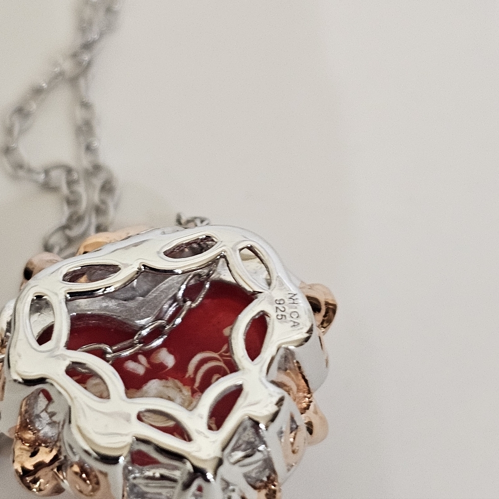 Gems En Vogue Amber Heart 18K Rose Gold Palladium Sterling Silver Necklace! - Picture 5 of 7